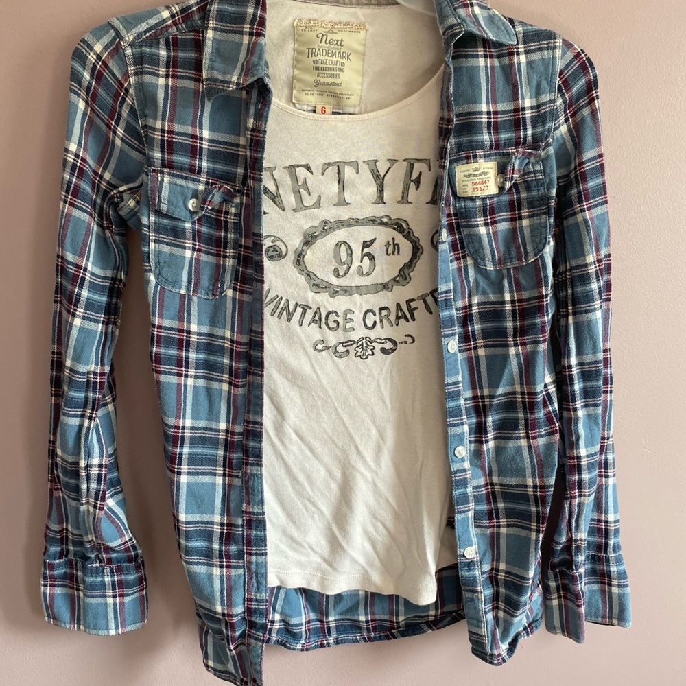 Women long sleeve vintage 2in1 Check Shirt